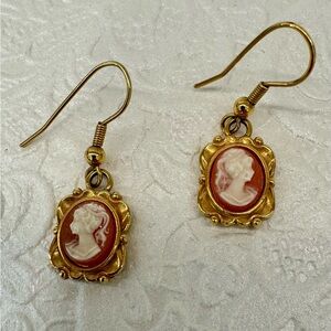 Gold-Tone Cameo Drop Earrings 🎀 Classic Victorian Silhouette